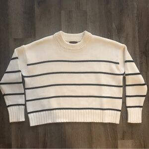 Quince 100% Organic Cotton Striped Crew Sweater in Ivory/Black